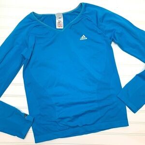Adidas turquoise long sleeve athletic v neck top XL